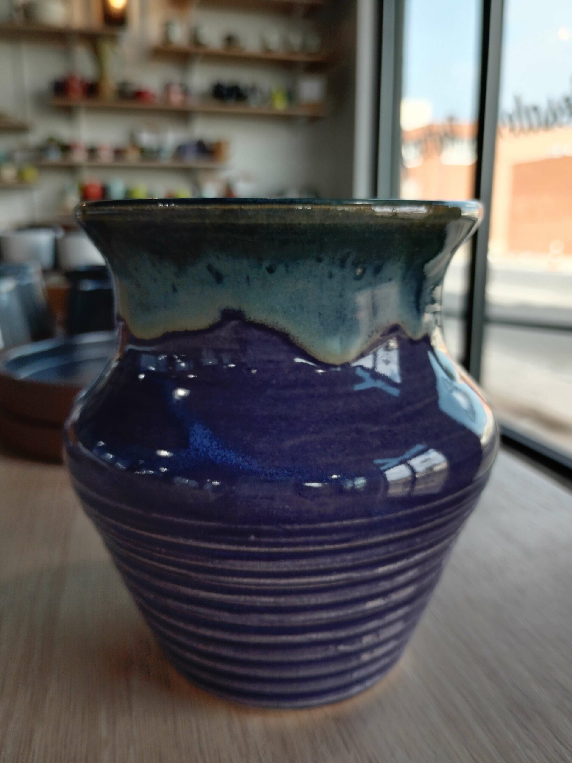 Purple haze_Pottery_White clay, wheel thrown vessel , and finished with a eggplant glaze flux across rim to create the drip (1) (1)